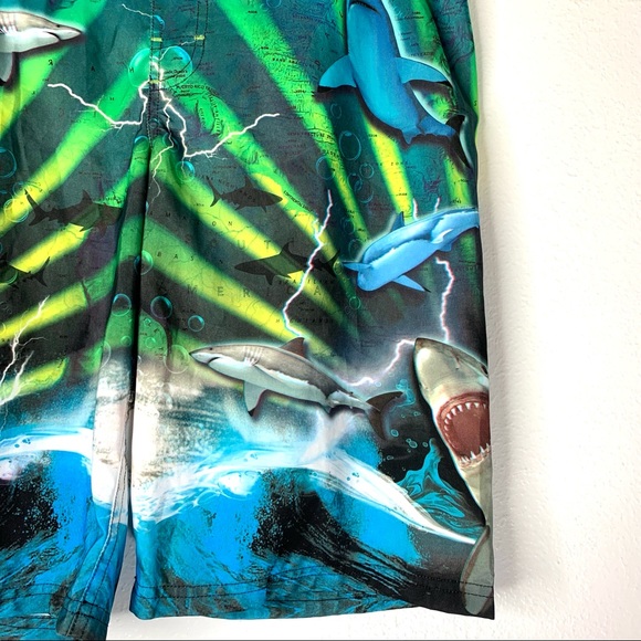 Zero Exposure Shark Graphics Elastic Waistband, Mesh Brief, Board Shorts. - Picture 2 of 11